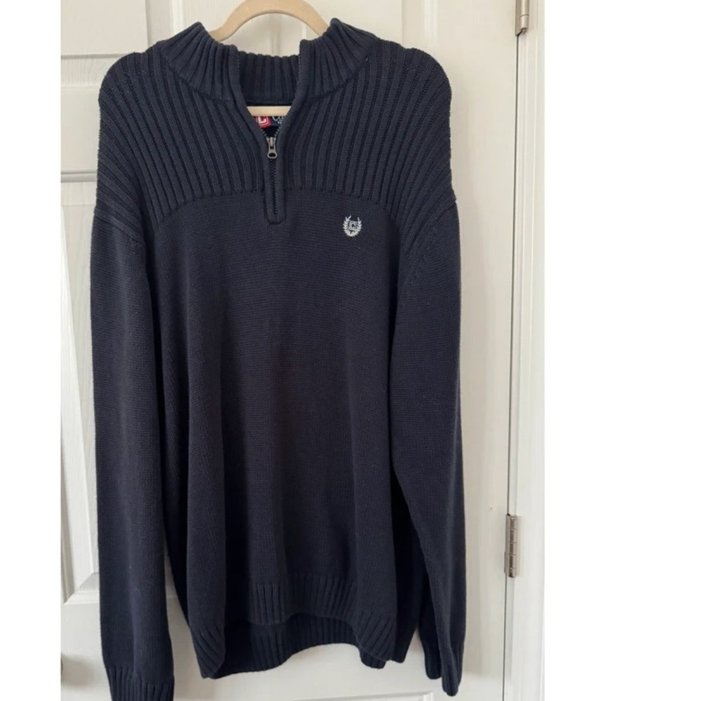 Chaps 100% Cotton 1/4 Zip Men's 2XB‎ Navy Preppy Ribbed Pullover Sweater